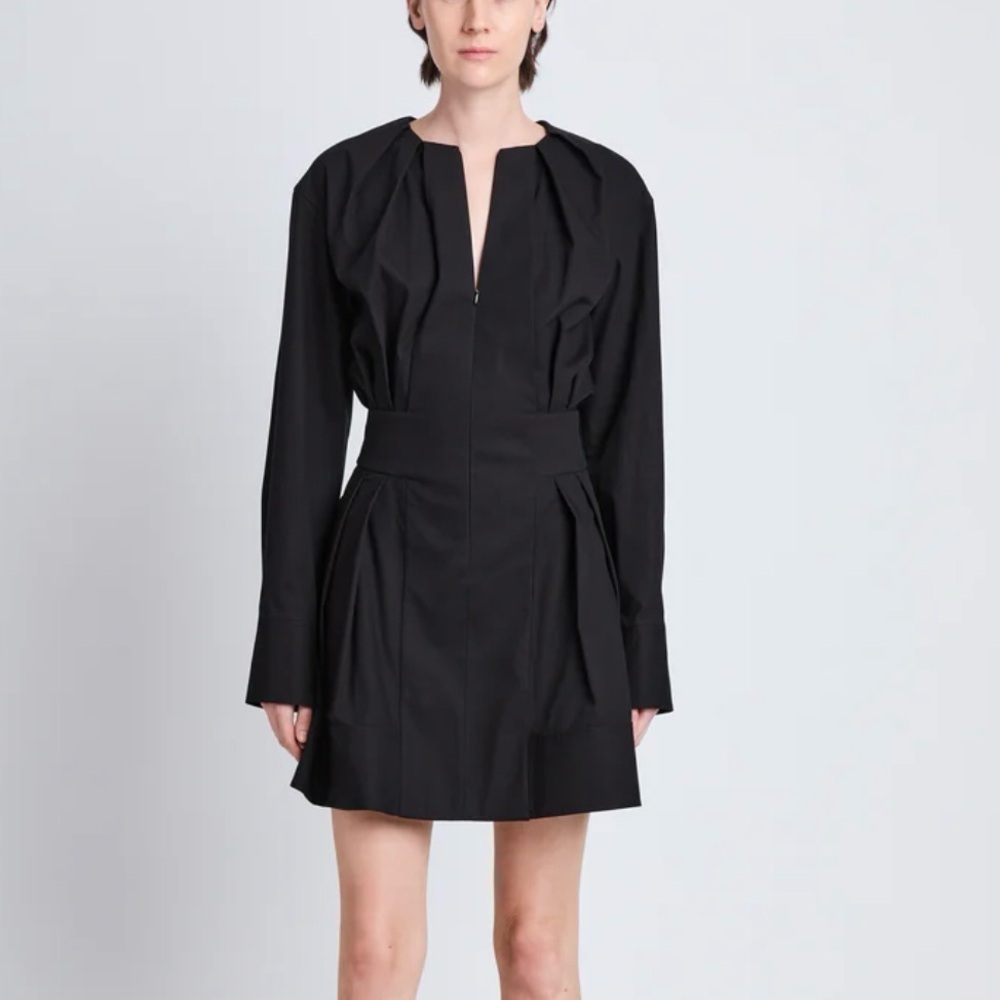Proenza Schouler Womens Eileen Poplin Mini Dress Sz 8 Black Long Sleeve Pockets
